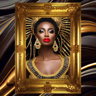 Modeafrikanische Frau Gold Black Jeweled Dress Poster