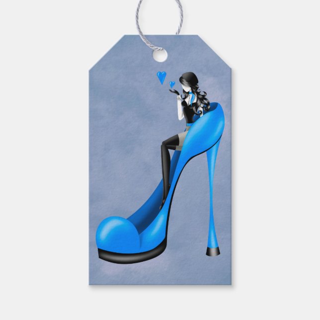 Modebewusste Dame in Stilettos Geschenkanhänger (Vorderseite)