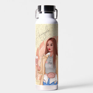 Modebewusste Frau Pink Gold Rote Haare Wasserflas Trinkflasche