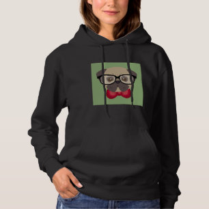 Modebewusster Mops - Mops mit Red Bowtie und Green Hoodie