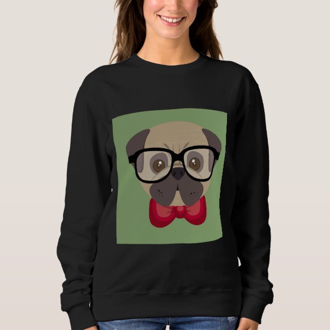 Modebewusster Mops - Mops mit Red Bowtie und Green Sweatshirt (Vorderseite)