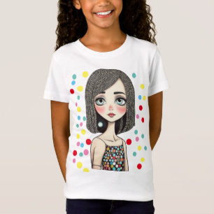 Modebewusstes Cartoon-Mädchen mit Polka-Punkt-Klei T-Shirt