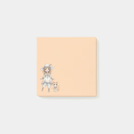 Modebewusstes Mädchen, das mit ihrer Katze spazier Post-it Klebezettel