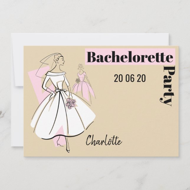 Modebride Neutral Bachelorette horizontal Einladung (Vorderseite)