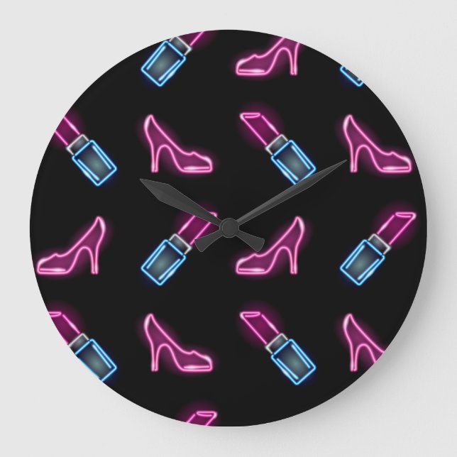 Modedesign mit Neon Icons. Große Wanduhr (Vorderseite)