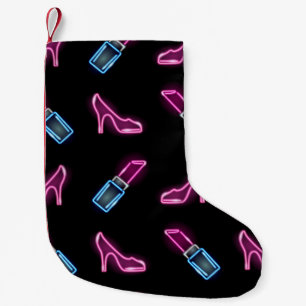 Modedesign mit Neon Icons. Kleiner Weihnachtsstrumpf