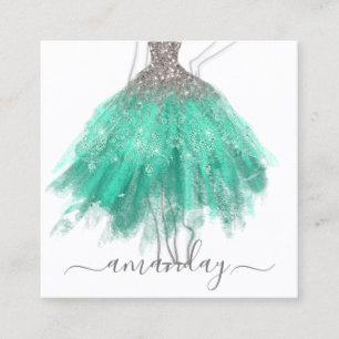 Modedesigner Grau Glitzer Dress Logo QR Green Quadratische Visitenkarte