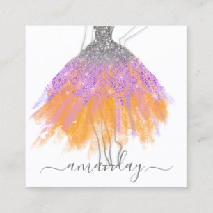 Modedesigner Grau Glitzer Dress Logo QR Weiß Quadratische Visitenkarte