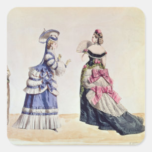 Modedesigns für Frauen aus den 1860er Jahren Quadratischer Aufkleber