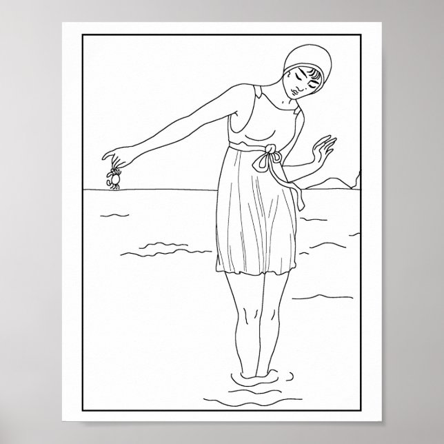 Modeerscheinung 1913 Woman Swimwear Ocean Water Poster (Vorne)