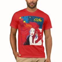 Modefrau mit Kaffeetasse T - Shirt