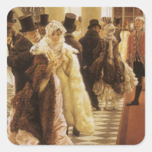 Modefrau von Tissot, Vintage Viktorianische Kunst Quadratischer Aufkleber