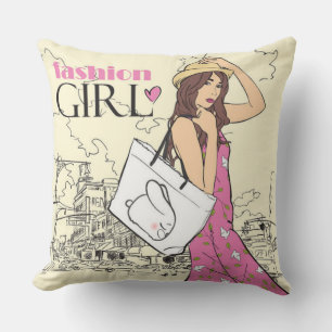 Modegirl Mit Tasche Wurfkissen Kissen