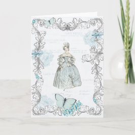 Modegrußkarte aus dem 19. Jahrhundert in blau Karte