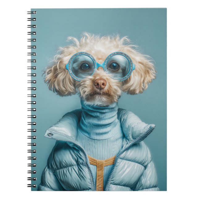 Modehund in blauem Outfit Notizblock (Vorderseite)