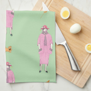 Modeillustration Dame & Pekingese-Hund aus den 191 Geschirrtuch