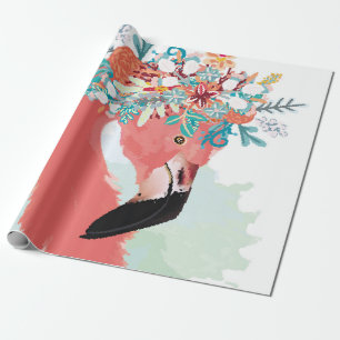 Modeillustration mit gezeichnetem rosa Flamingofla Geschenkpapier