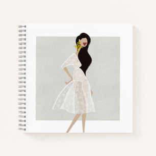 Modekönigin im weißen Kleid Modeillustration Notizbuch