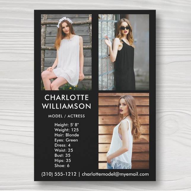 Model Actor 12x18 Comp Card 3 Foto Schwarz Einladung (Available in high quality print or digital download for quick messaging, email or self printing.)