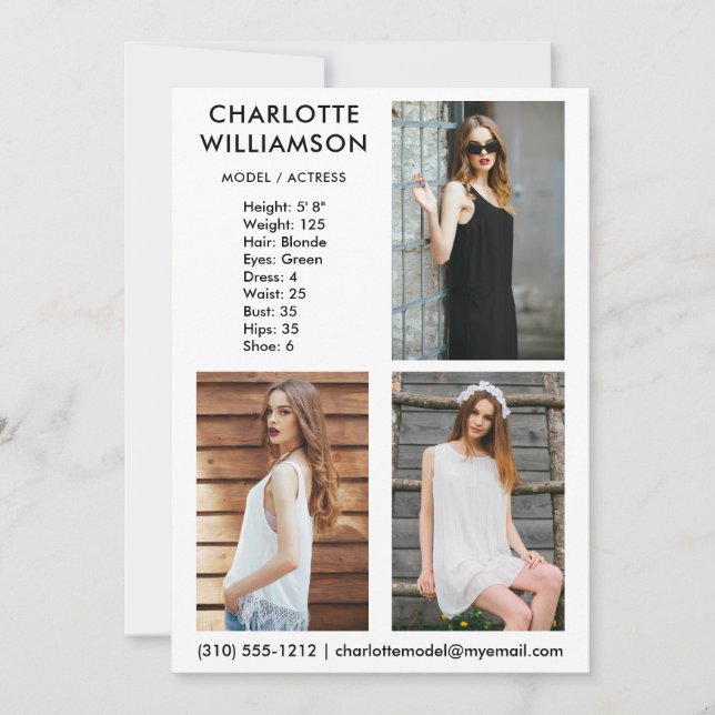 Model Actor 3 Foto Comp Card 12x18 W Einladung (Vorderseite)