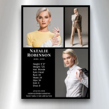 Model Actor 3 Foto Pro Comp Card Vorlage Schwarz