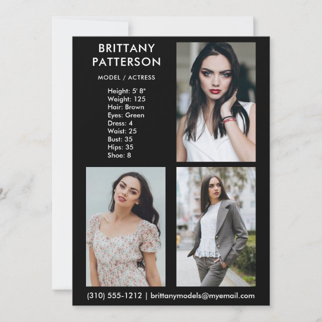 Model Actor 3 Foto Pro Comp-Karte Einladung (Vorderseite)