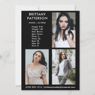 Model Actor 3 Foto Pro Comp-Karte Einladung