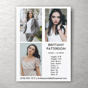 Model Actor 3 Foto Pro Comp-Karte weiß Einladung