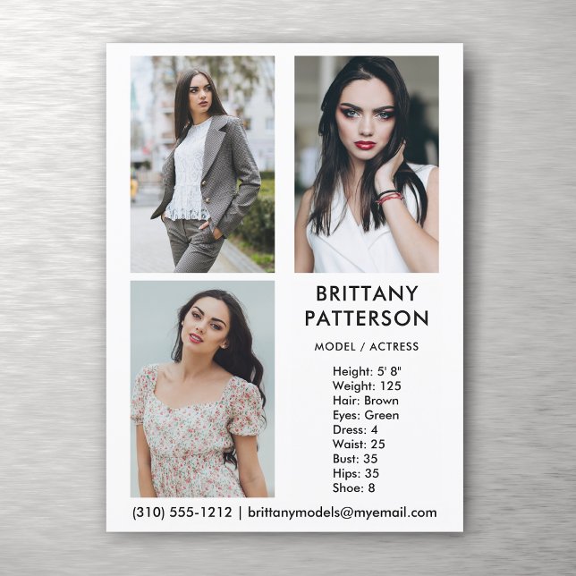 Model Actor 3 Foto Pro Comp-Karte weiß Einladung (Available in high quality print or digital download for quick messaging, email or self printing.)