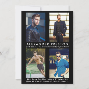 Model Actor 4 Foto Comp Card 12x18 Black Einladung