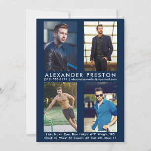 Model Actor 4 Foto Comp Card 12x18 Blau Einladung