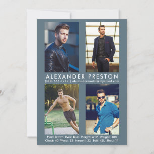 Model Actor 4 Foto Comp Card 12x18 Grau blau Einladung