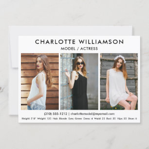 Model Actor Comp Card 12x18 White 3 Foto Einladung