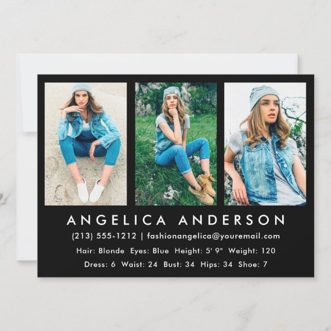 Model Actor Comp Card 3 Foto Blank Einladung (Vorderseite)