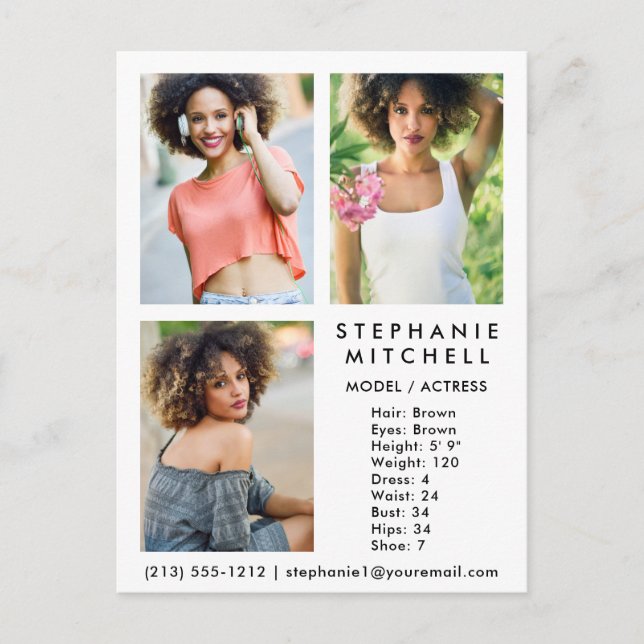 Model Actor Comp Card 3 Foto Was - Postkarte (Vorderseite)