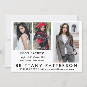 Model Actor Comp Card 3 Foto Weißes 12x18 Einladung