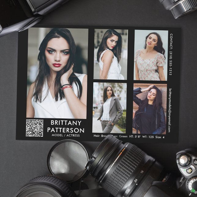 Model Actor Comp Card 5 Foto QR Code Einladung (Available in high quality print or digital download for quick messaging, email or self printing.)