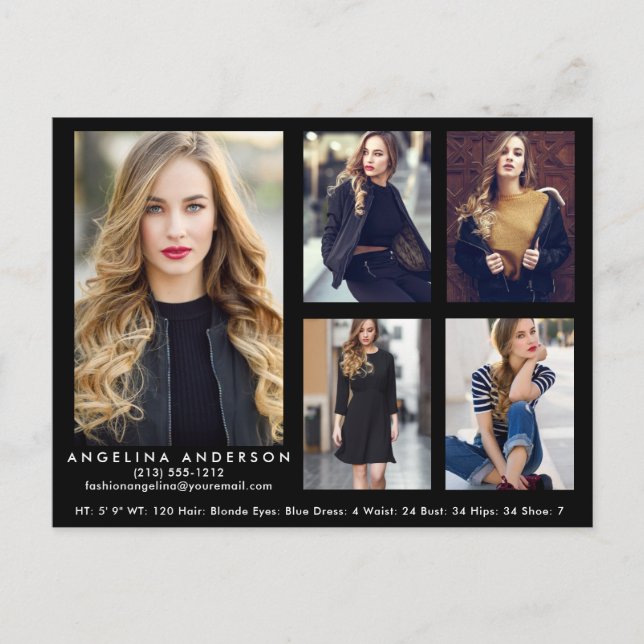 Model Actor Comp Card Black 5 Foto Postkarte (Vorderseite)