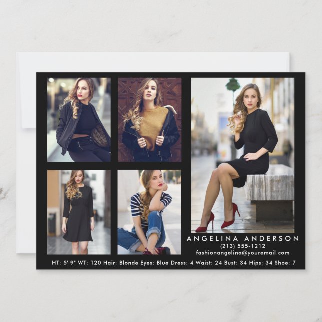 Model Actor Comp Card Black - 5 Fotos (Vorderseite)