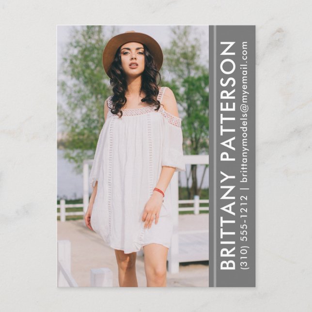 Model Actor Foto Comp Card Graue Postkarte (Vorderseite)