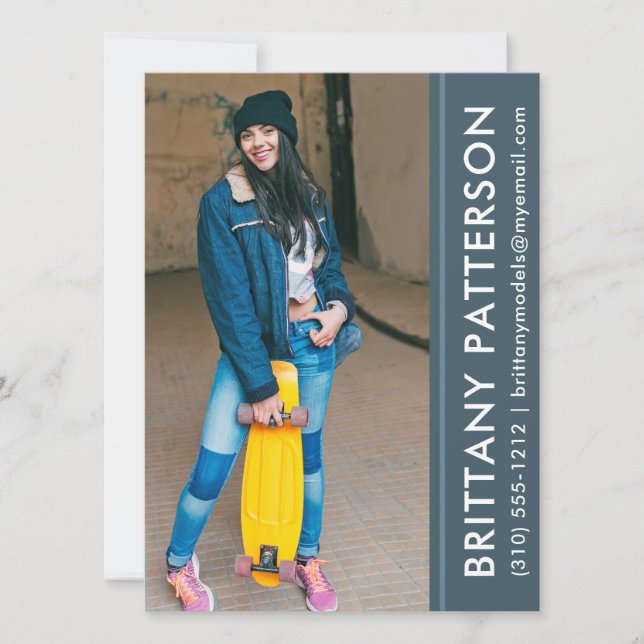 Model Actor Foto Pro Comp Card Blau Einladung (Vorderseite)