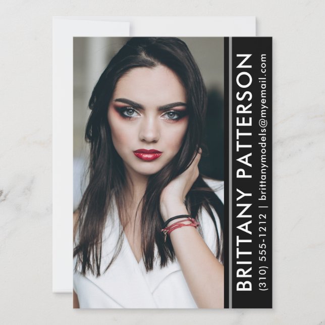 Model Actor Foto Pro Comp Card Schwarzer Streifen Einladung (Vorderseite)