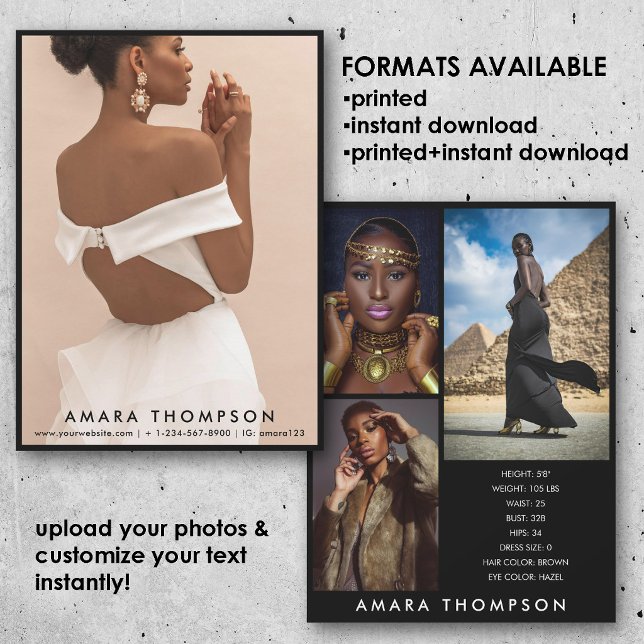 Model Actor Modeling Comp Card 4 Photo Black Einladung (Model Actor Modeling Comp Card 4 Photo Black)