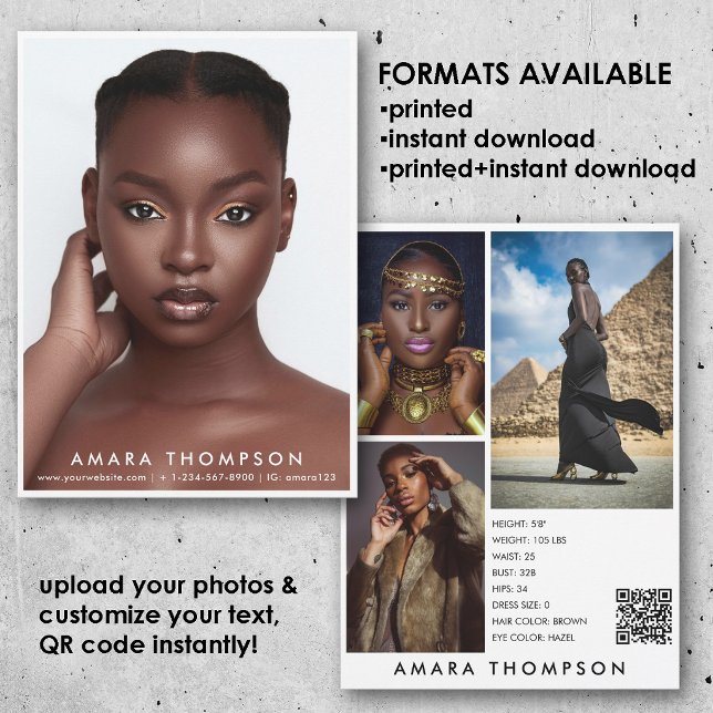 Model Actor Modeling Comp Card 4 Photo QR Code Einladung (Model Actor Modeling Comp Card 4 Photo QR Code)