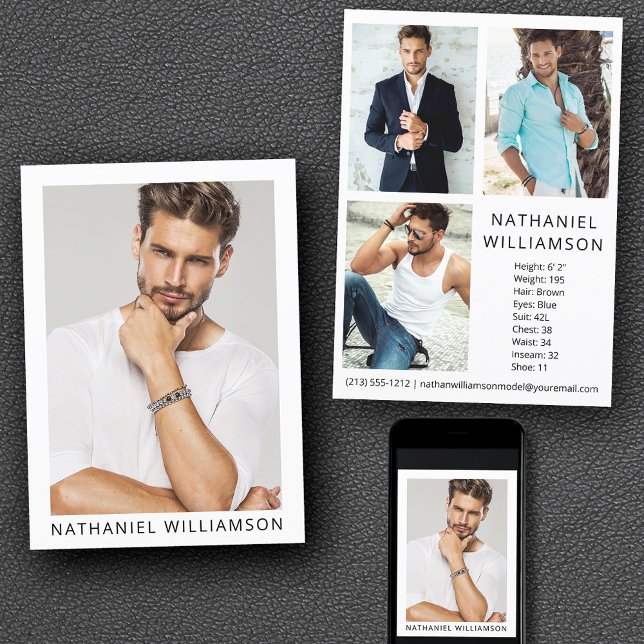 Model Actor Modern Pro 4 Foto Comp Card Einladung (Customize to change background color, text size or text style. Available for prints and download.)