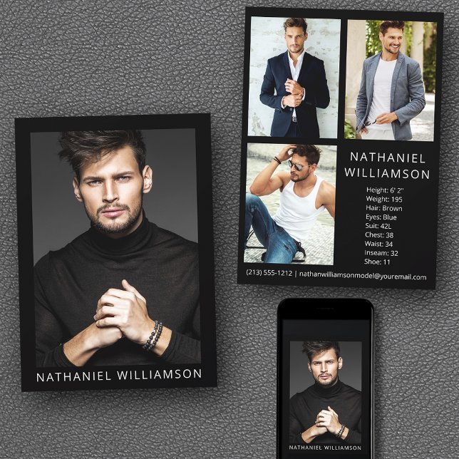 Model Actor Modern Pro 4 Foto Comp Card Einladung (Customize to change background color, text size or text style. Available for prints and download.)