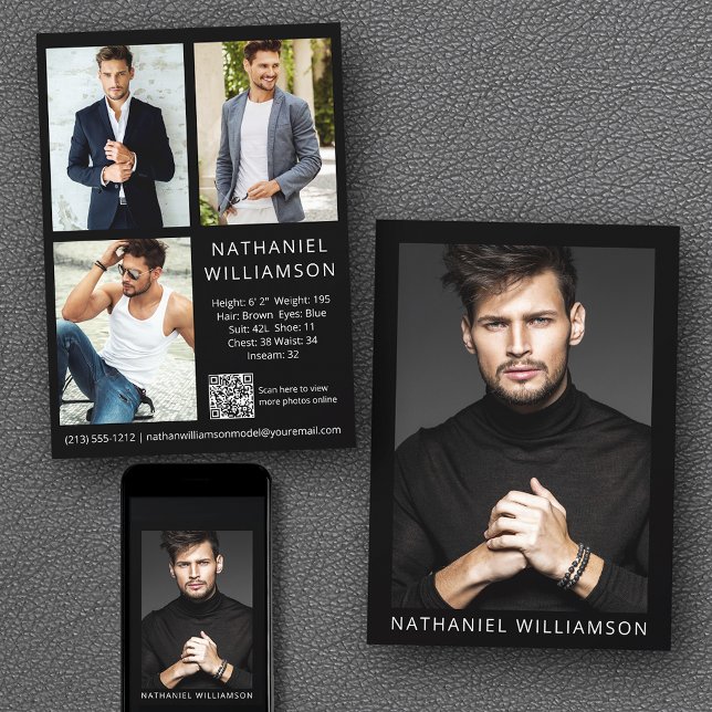 Model Actor QR Code 4 Fotos Pro Comp Karte (Customize to change background color, text size or text style. Available for prints and download.)