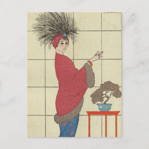 Model with Fox Trimmed Coat Postkarte