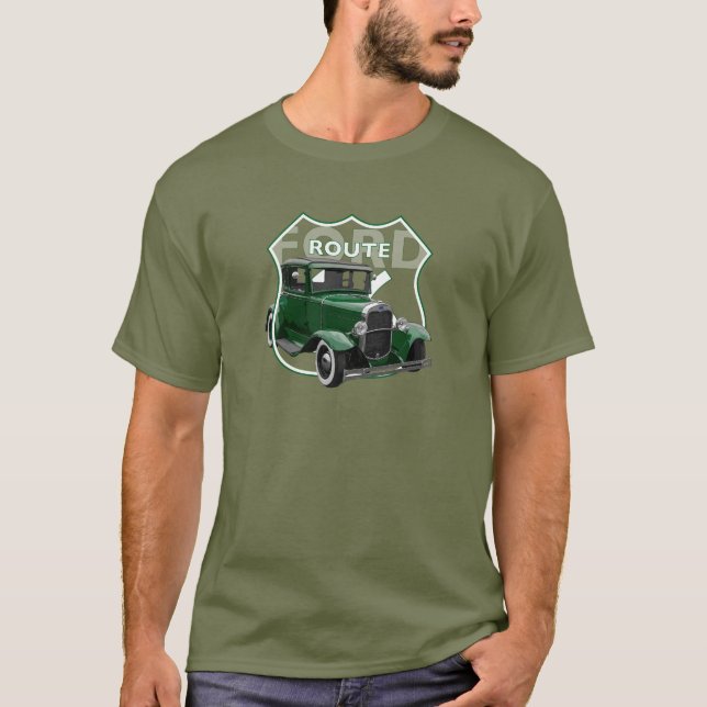 Modell A 1930 Green Classic Hotrod Route66 T - Shi T-Shirt (Vorderseite)