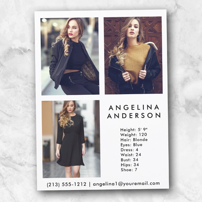 Modell Actor 3 Foto Comp Card (Customize to change background color, text size or text style.)